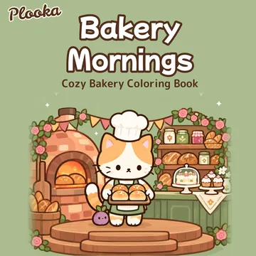 Bakery Mornings coloring book cover art with Biscuit the cat